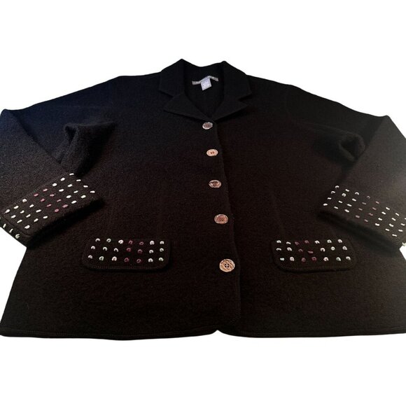 Carroll Reed Wool Jacket Women Felted Textured Pocket Cardigan Long Sleeve - Picture 1 of 16